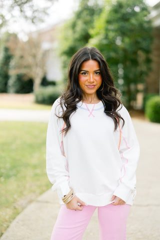 Prism Rainbow Contrast Stitch Raglan Sweatshirt - Instyle Boutique