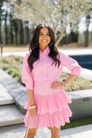 Pink Wink Pleated Cotton Shirtdress - Instyle Boutique