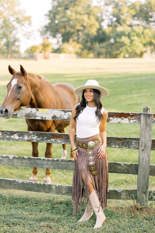 Sophie Suede Fringe Midi Skirt