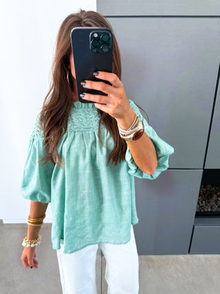 Emerald Daydream Bubble Sleeve Top - Instyle Boutique