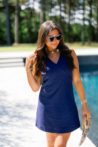 Navy V - Neck Sleeveless Sheath Dress - Instyle Boutique