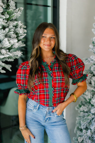 Festive Charm Plaid Ruffle Top