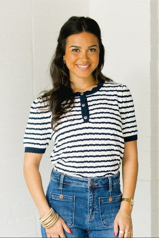 Star Of The Show Navy Sweater Top - Instyle Boutique