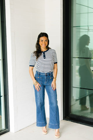 Star Of The Show Navy Sweater Top - Instyle Boutique