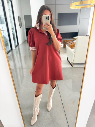 Saylor Striped Collar Dress- Rust