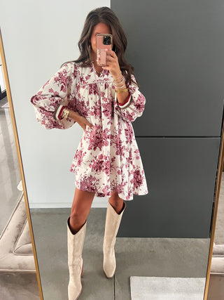 Believe Me Burgundy Floral Dress