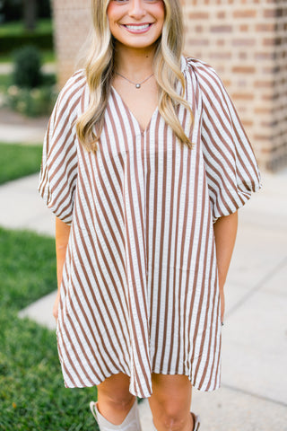 Feels Like Fall Brown Striped Dress