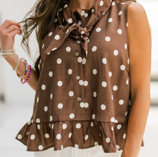 Brown Dot Ruffle Hem Top - Instyle Boutique