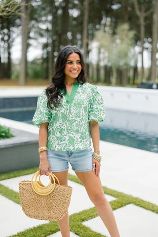 Botanical Breeze Puff Sleeve Top - Instyle Boutique