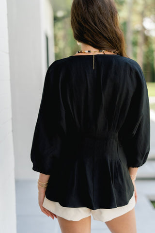Midnight Pleat Button-Front Top - Instyle Boutique