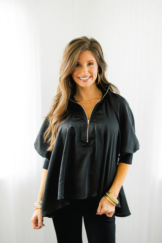Stay With Me Silk Top-Black