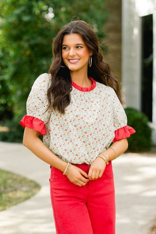 Juliette Floral Eyelet Puff Sleeve Top - Instyle Boutique