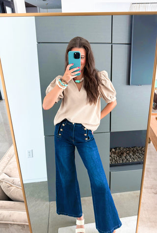 Sandstone Puff Sleeve Ruffle Top - Instyle Boutique