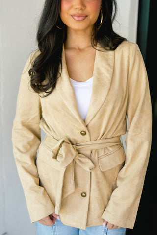 So Chic Suede Belted Blazer - Instyle Boutique