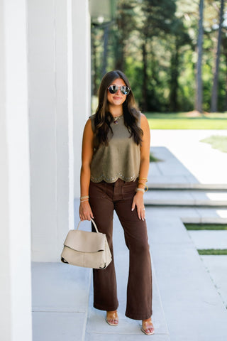 Places To Be Olive Studded Suede Top - Instyle Boutique