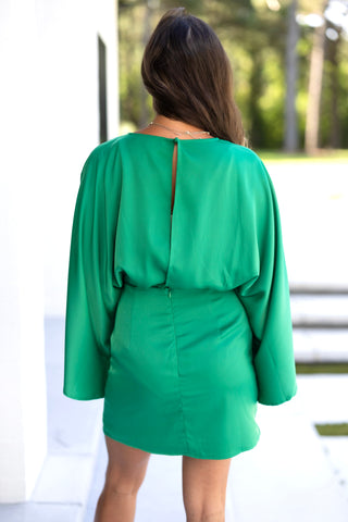 Live In The Moment Emerald Satin Mini Dress