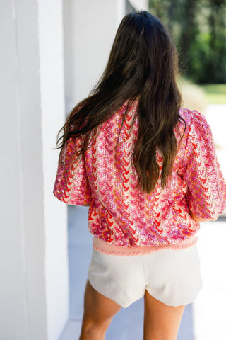 Coral Confetti Sequin Top - Instyle Boutique