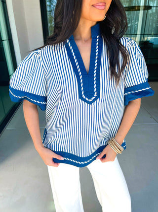 Coastal Classic Navy Puff Sleeve Top - Instyle Boutique