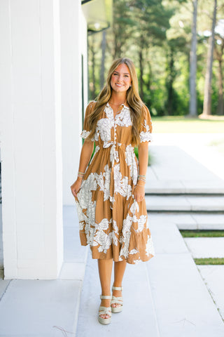 Touch Of Florals Taupe Printed Dress