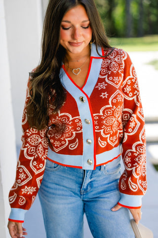Blair Burnt Orange Printed Sweater - Instyle Boutique