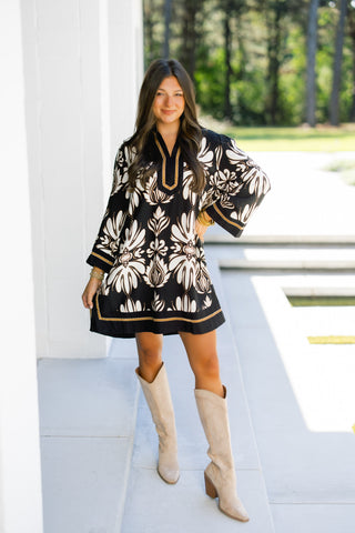 Baroque Black Floral Dress