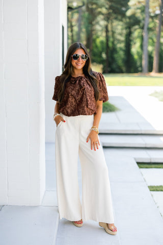 Chocolate Floral Bow Detail Top - Instyle Boutique