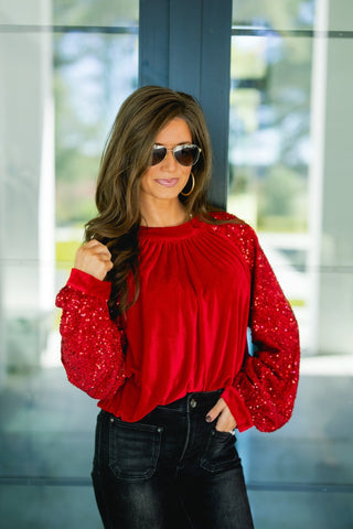 Velvet Vibes Red Sequin Top - Instyle Boutique