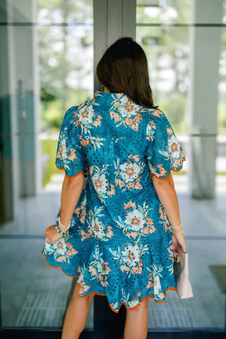 Tiffany Teal Green Floral Dress - Instyle Boutique