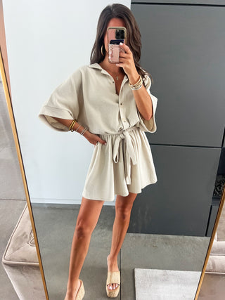 Olivia Oatmeal Button Up Romper