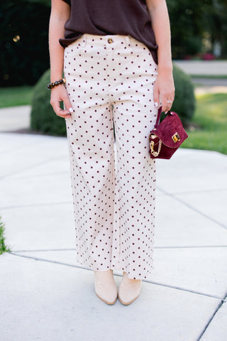 Ecru Polka Dot Wide Leg Pants