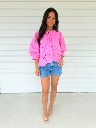 Petal Pop Pink Eyelet Top - Instyle Boutique