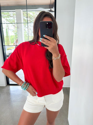 Relaxed Ribbed Knit Red Sweater - Instyle Boutique