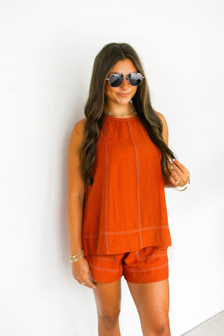 Elevated Style Rust Shorts Set