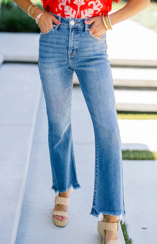 Sun - Faded Fringe Crop Flare Jeans - Instyle Boutique