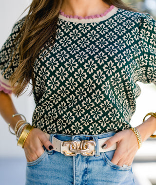 Daisy Dark Green Geo Floral Top
