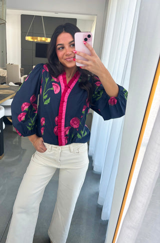 Frills and Florals Navy Top