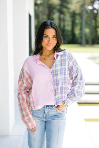 Purple and Plaid Button Up Top