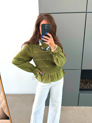 Drama Queen Puff Sleeve Top-Olive