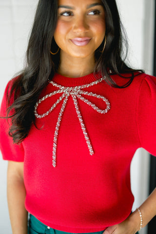 Wrapped In Red Bow Sweater Top - Instyle Boutique