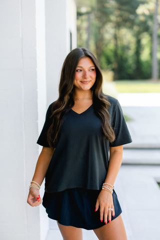 On The Go Black V-Neck Tee - Instyle Boutique