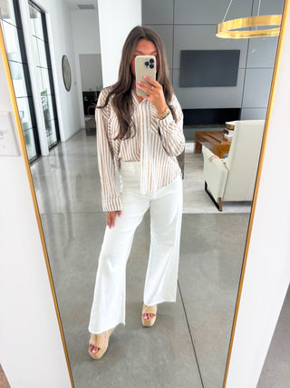 Time Will Tell Taupe Striped Shirt