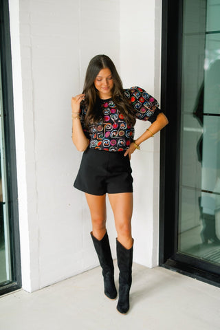 Audrey Abstract Puff Sleeve Top - Instyle Boutique