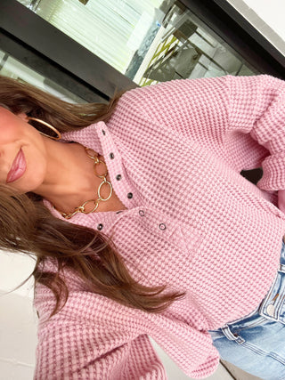 Carry On Casual Pink Waffle Knit Top