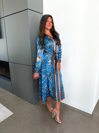Moment To Myself Blue Printed Midi Dress - Instyle Boutique