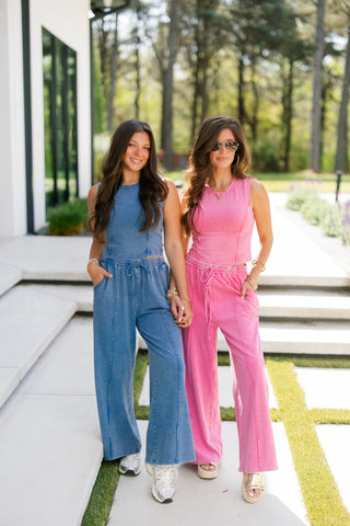 Indigo Wash Crop Tank & Wide - Leg Set - Instyle Boutique