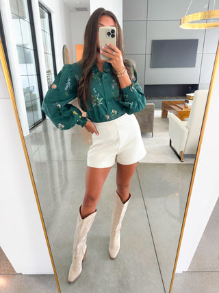 Stolen Moments Hunter Green Floral Top