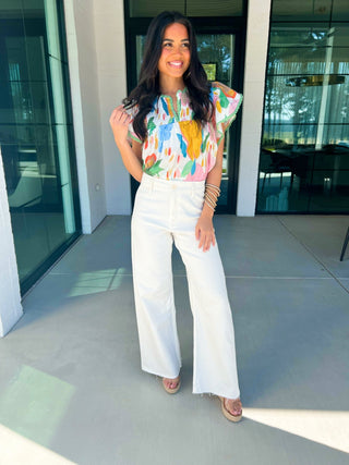 Art In Bloom Ivory Statement Top - Instyle Boutique