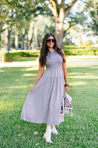 Gather Around Brown Gingham Dress - Instyle Boutique