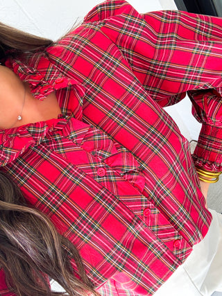 Merry & Bright Ruffle Plaid Top