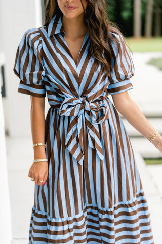 Strolling Downtown Tie Front Midi Dress